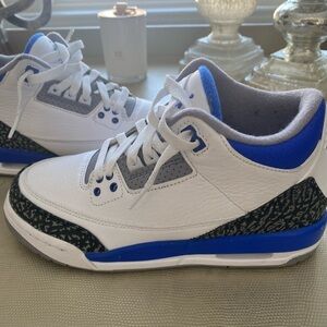 Kids Air Jordan 3 Retro White and Blue Sneakers